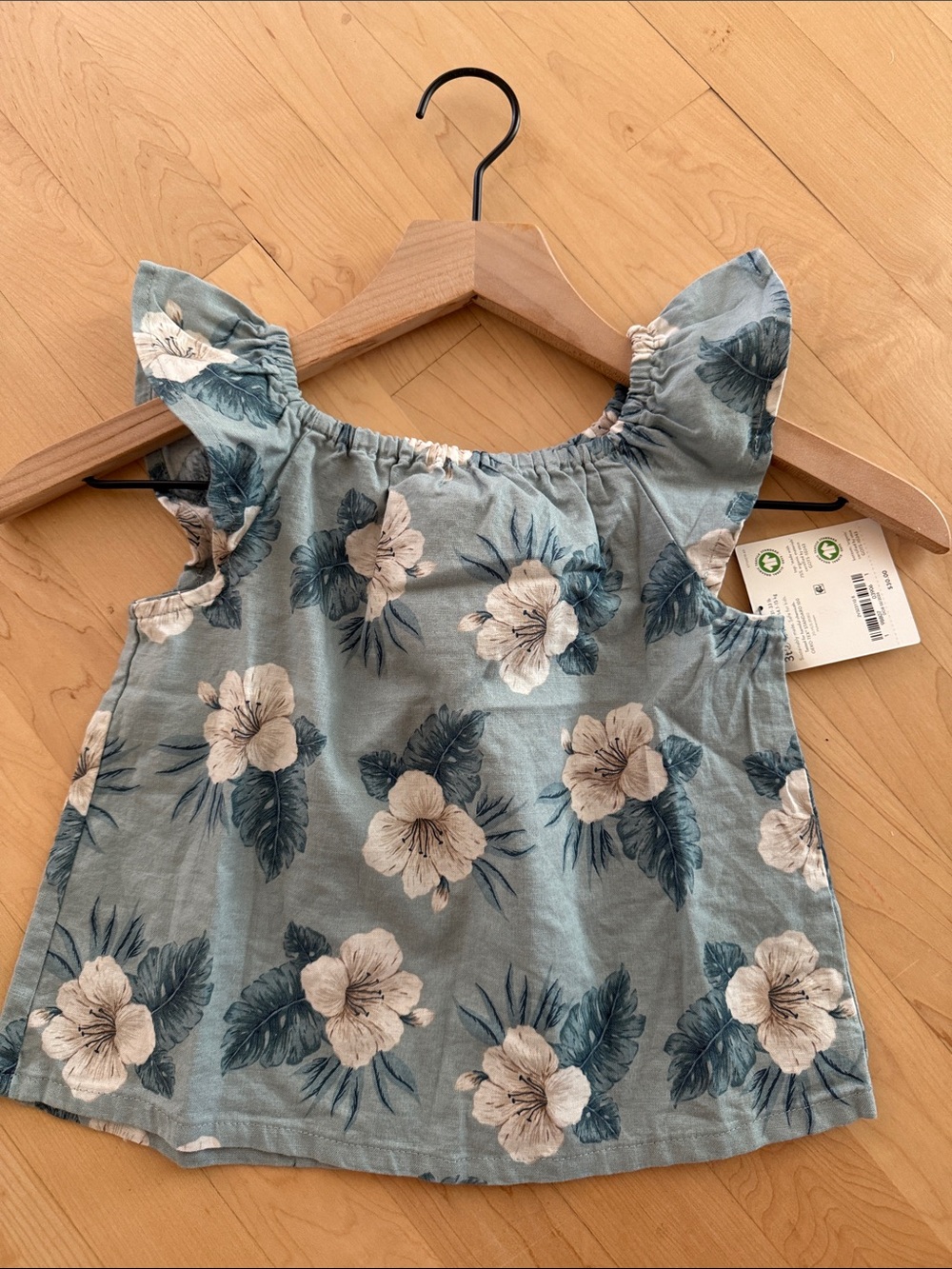 3T Blue Floral Flutter Sleeve Top